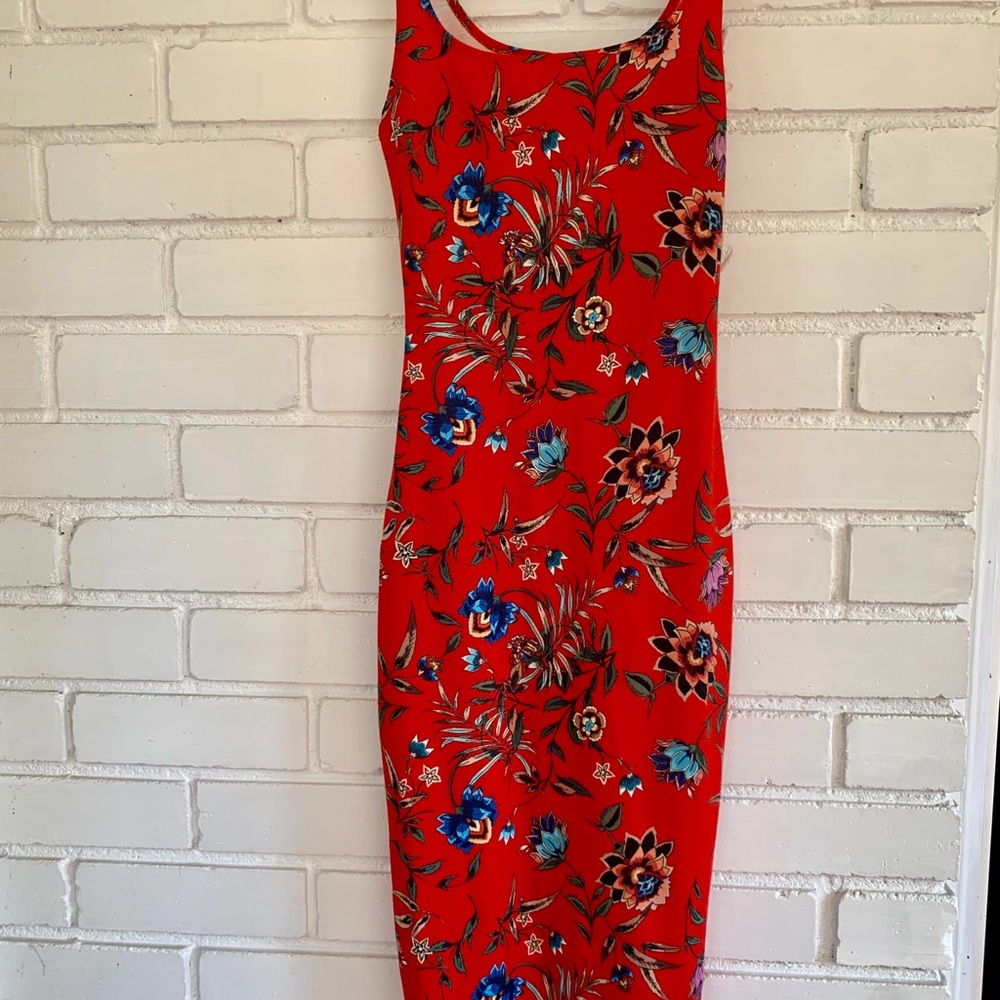 Zara Red Floral Midi Dress